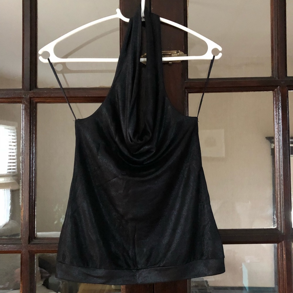 H&M black shiny halter tank top